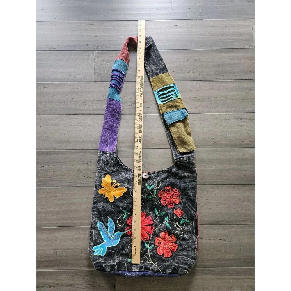 Paths Of Spirit Crossbody Monk Bag Cotton Tote Phone Holder Boho Hemp - Picture 12 of 15